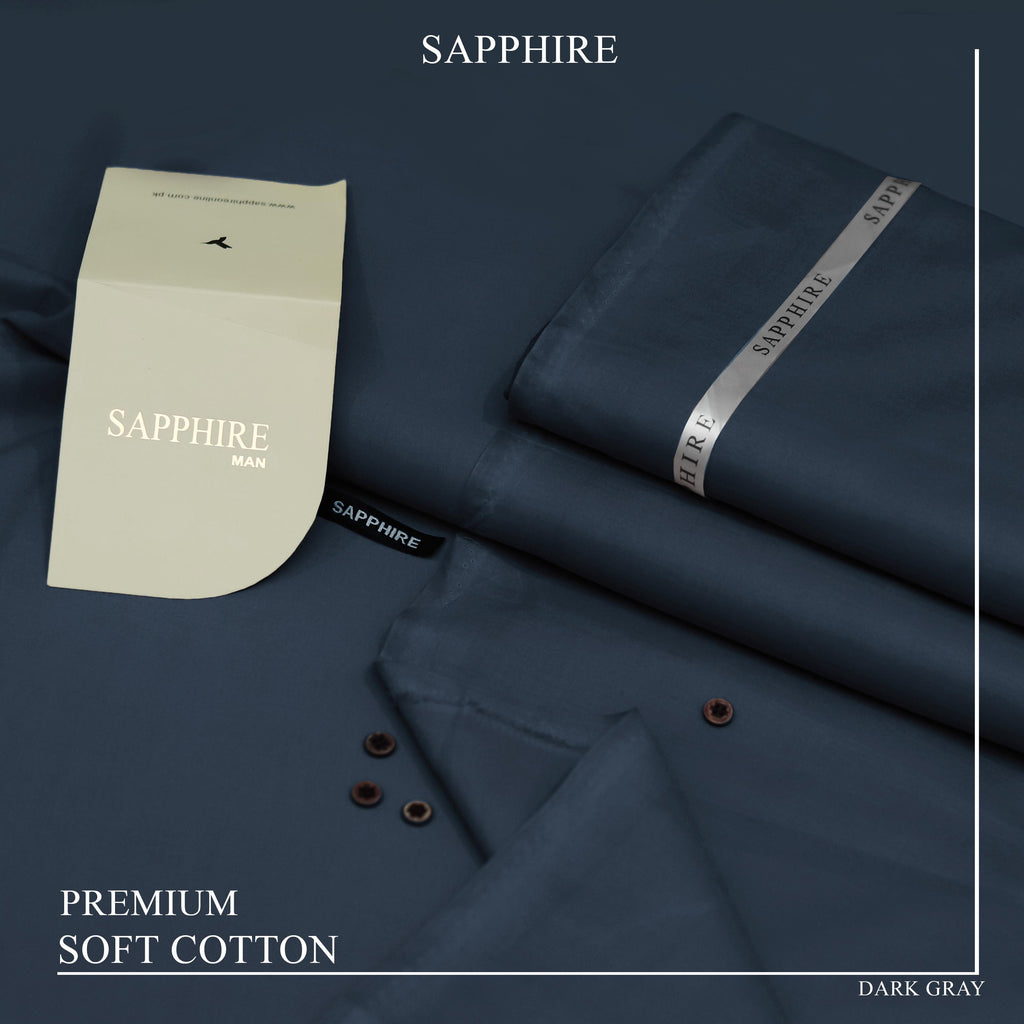 Sapphire Premium Soft Cotton Unstitched Suit – Dark Gray