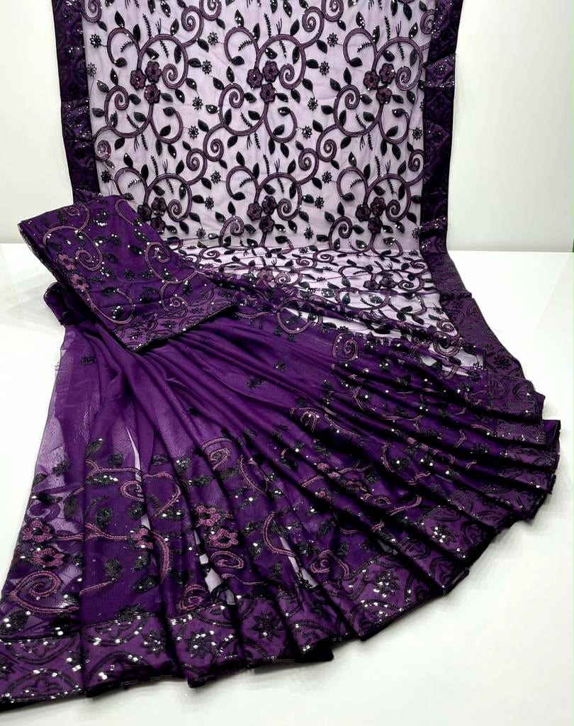 Premium Net Fabric  🌸 Heavy Net Embroidered Pallu 🌸 7 Gaz Complete Saree  🌸 Elegant Indian Style Design 🌸 Soft, Graceful & Party Wear Collection