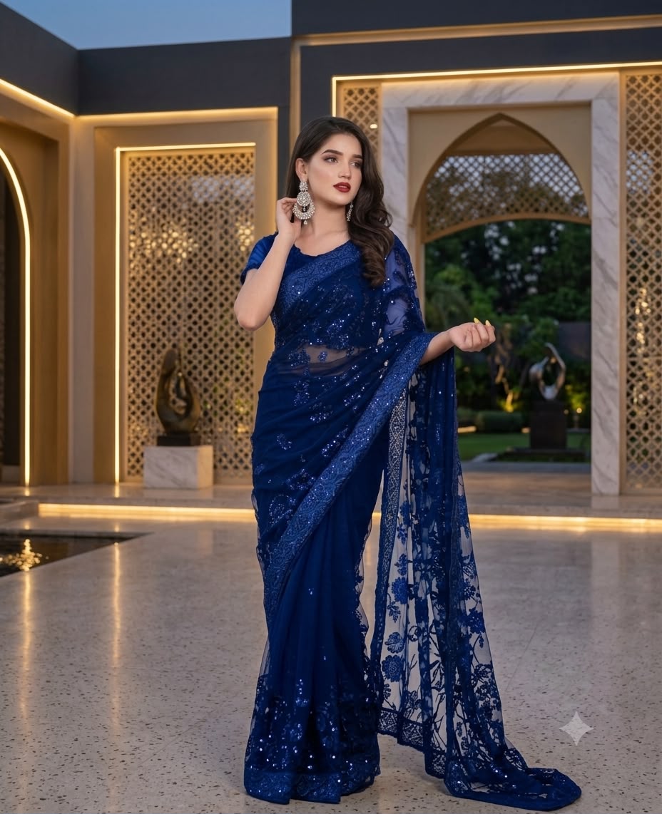 Premium Net Fabric  🌸 Heavy Net Embroidered Pallu 🌸 7 Gaz Complete Saree  🌸 Elegant Indian Style Design 🌸 Soft, Graceful & Party Wear Collection