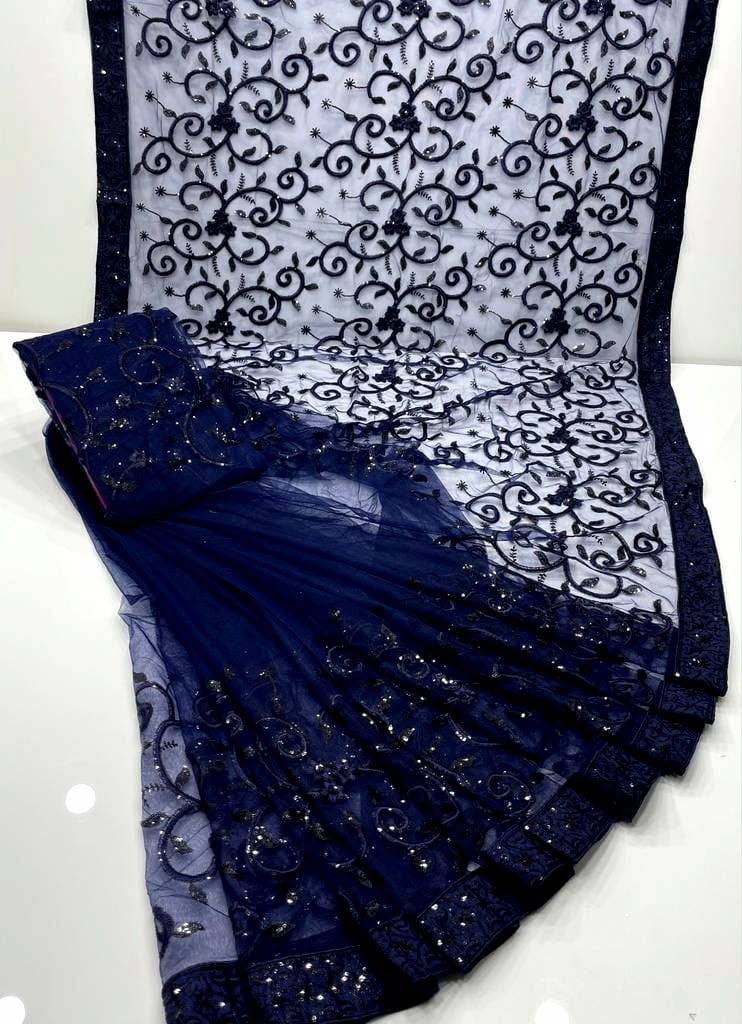 Premium Net Fabric  🌸 Heavy Net Embroidered Pallu 🌸 7 Gaz Complete Saree  🌸 Elegant Indian Style Design 🌸 Soft, Graceful & Party Wear Collection