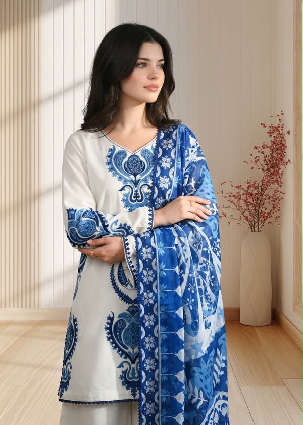 Premium Airjet Dhanak 3 Piece Suit with Digital Wool Shawl