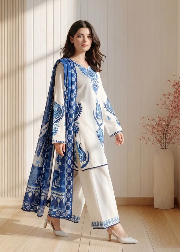 Premium Airjet Dhanak 3 Piece Suit with Digital Wool Shawl