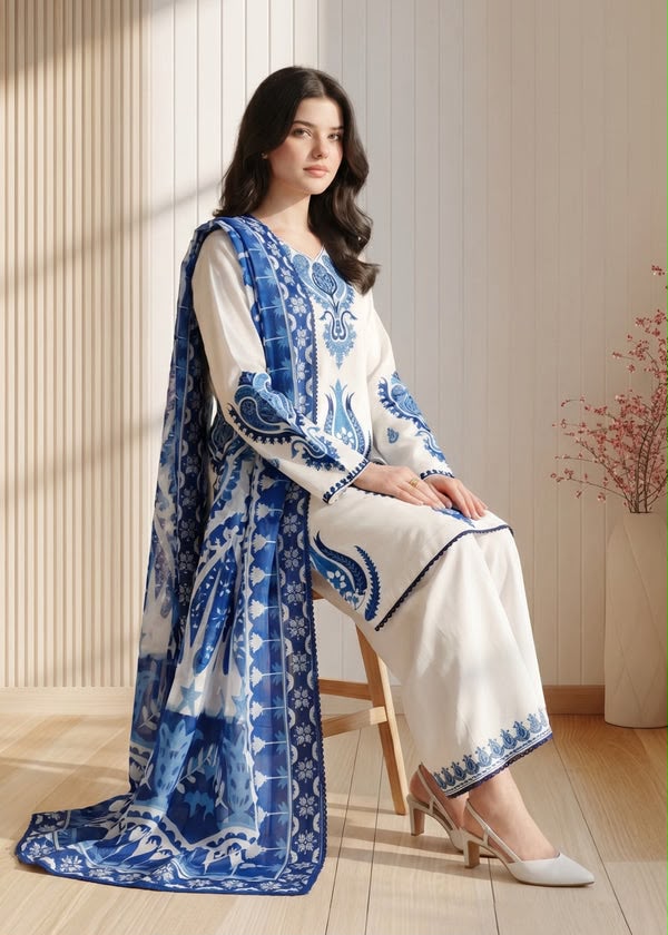 Premium Airjet Dhanak 3 Piece Suit with Digital Wool Shawl