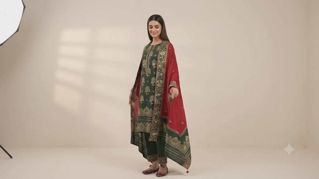 Embroidered 3PC Suit with Shawl | Premium Pakistani Dress