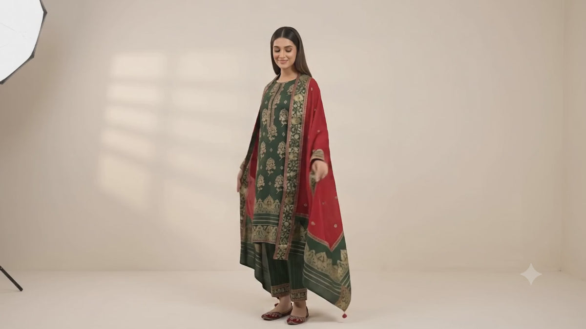 Embroidered 3PC Suit with Shawl | Premium Pakistani Dress
